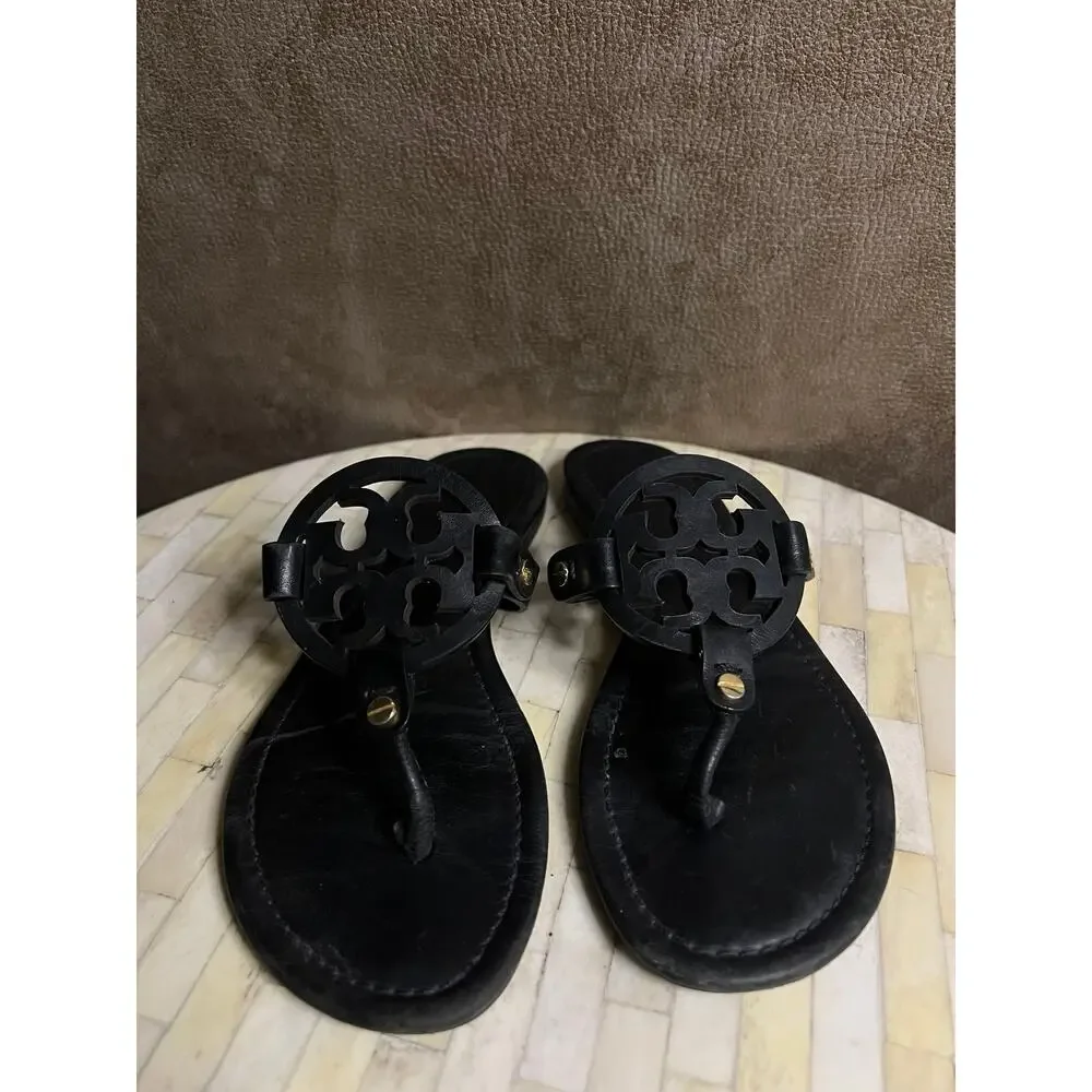 Tory Burch Miller Thong Sandals in smooth black leather
